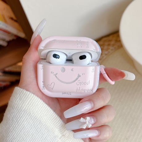 にこちゃん Airpods Pro3ケース シェル柄 Airpods 4/3カバーケース AirpodsPro2/1  ピンクカラー リング付き [M6216]