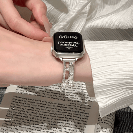 高品質ブレスレット風 アップルウォッチバンド パールデコ 透かし彫り AppleWatchブレスレット Series11/10/9/8 SE3/2 40/41/42mm 高品質上品 [M6281]