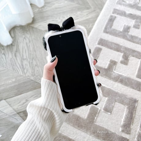 秋冬 リボン付 iphone14/14proケース ハート柄  アイフォン13/12/11カバー 柔らかい温かい  かわいい  ガールズに人気[M2266]