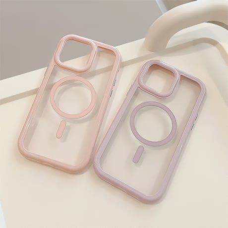 MagSafe対応 iPhone15/15Proケース ピンク パープル 淡色系 iPhone14Pro/13/12カバー 丈夫黄ばまない 女子力アップ [M3733]