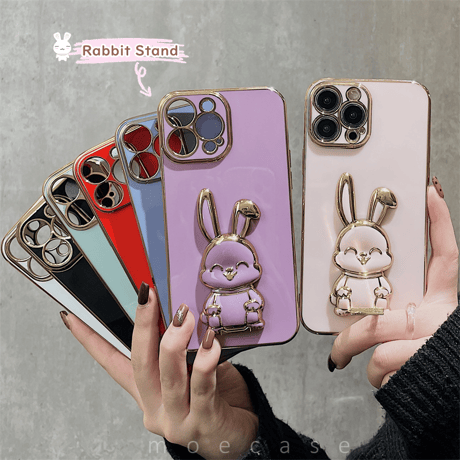 ウサギリングスタンド iphone14/15proケース  メッキ アイフォン13mini/12proカバー お洒落 多機能 便利ファッション[M2682]