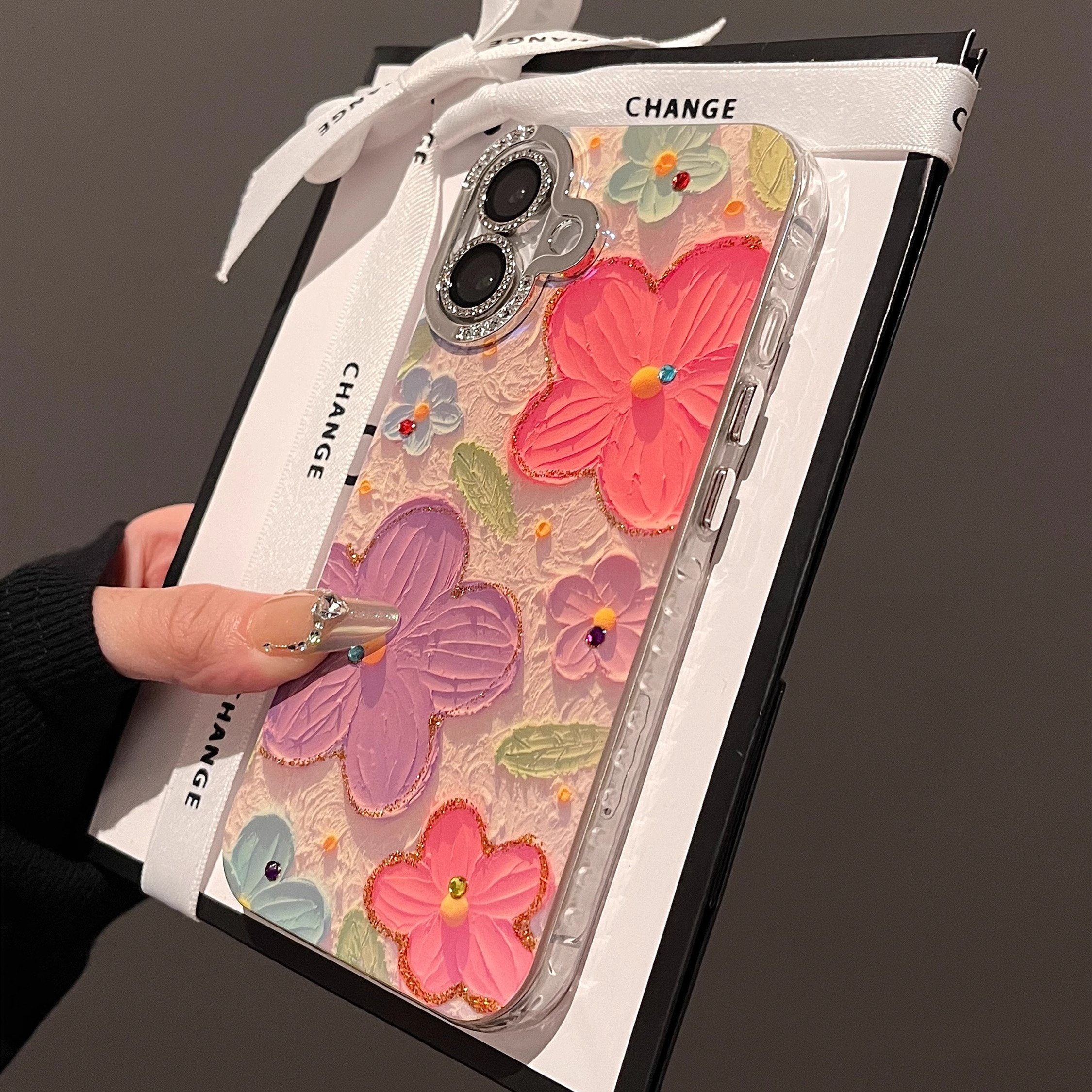 花柄 iPhone16/16Plusケース ダイヤレンズ枠 キラキラ iPhone15Pro/