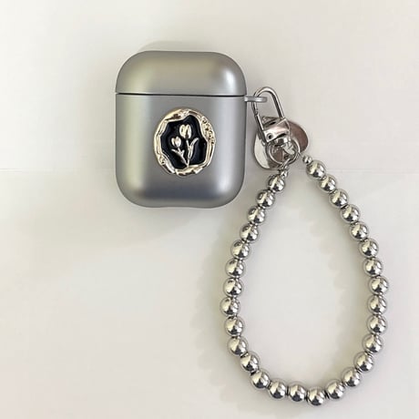【Airpods 4】高級感 Airpodspro2/proケース  シルバー ストラップ付 Airpods3/2カバー 花デコ 可愛い ギフトに最適[M4135]