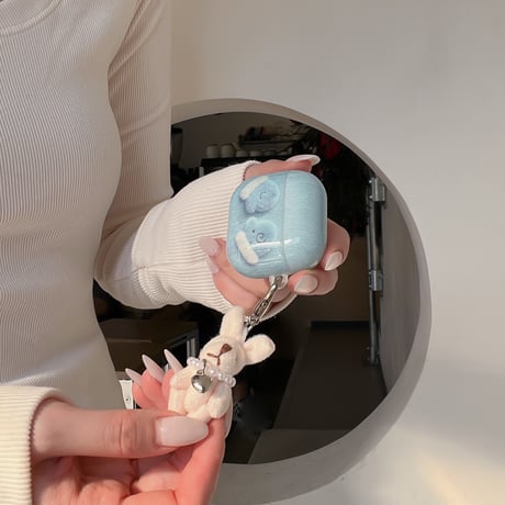 兎キーホルダー AirpodsPro3ケース 手袋柄 韓国風 エアポッズ4/3  AirpodsPro2/Proカバー  ギフトにおすすめ ブルーカラー[M5923]