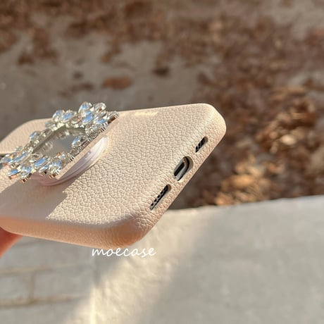 ダイヤモンドミラーグリップ iPhone14/14proレザーケース  シック オシャレアイフォン13/12/11スマホケース 実用 スタンド 高級感[M2625]