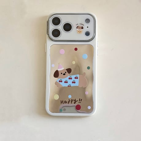 犬ちゃんミラー iPhone17Pro/17Promaxケース カメラ保護 iPhone16Pro/15Pro/14カバー  可愛い 女子に人気アイテム 頑丈 [M5941]