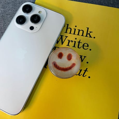 ガラス果物/笑顔/ボール スマホグリップ 全機種対応 折り畳み式グリップトーク 卓上スタンド機能付き 粘着タイプ[M2978]