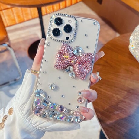 ジュエリーリボン iPhone14/15Proケース キラキラ オシャレデコiPhone13/12/11カバー 綺麗 豪華 女子力アップ ギフトにおすすめ[M2669]