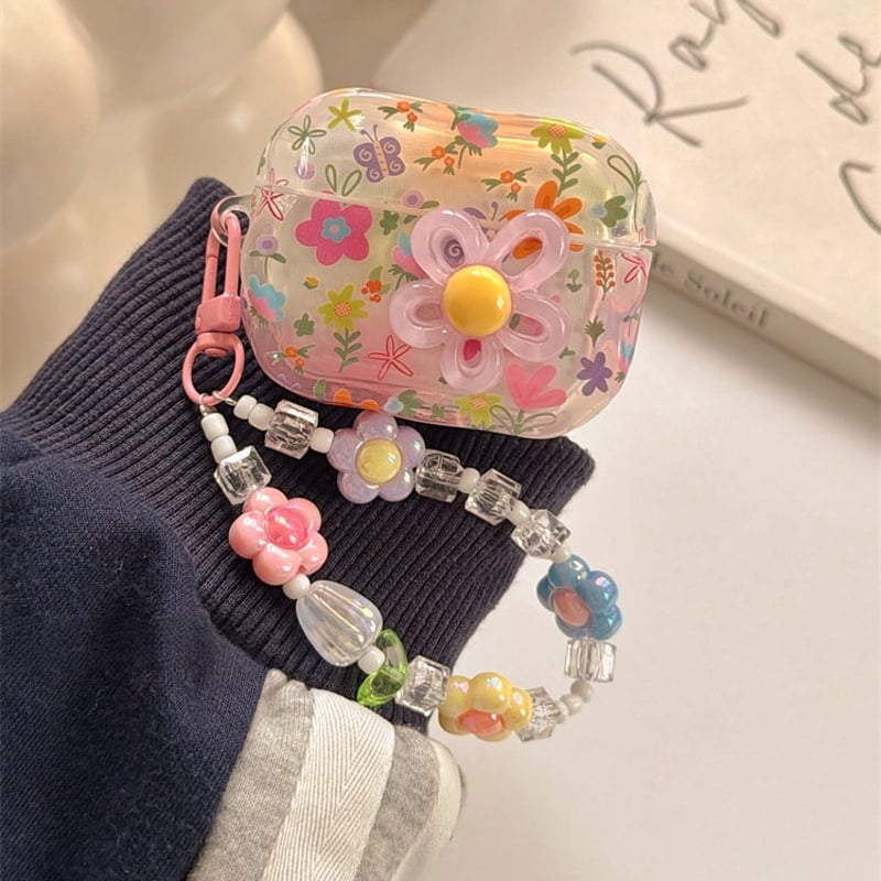花柄 Airpods Pro3ケース Flowersストラップ Airpods4/3カバー p