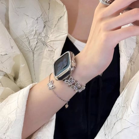 天然石ジルコン AppleWatchバンド 蝶透かし彫り AppleWatchベルト Ultra3/2/1 Series 11/10/9/8 SE3/2  高品質高級感 ブレスレット‌[M6210]