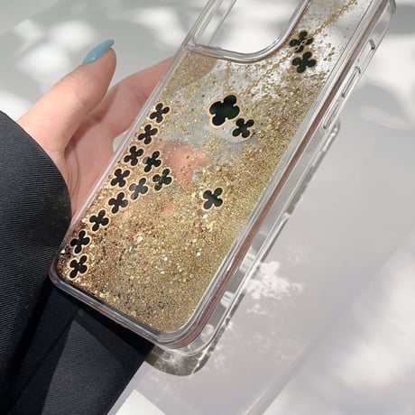 【iPhone15対応】動くグリッター iPhone14/13proケース 四葉のクローバー ネックレス かわいい  [M3471]