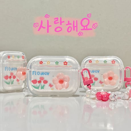 可愛い AirpodsPro2ケース 花 頑丈 airpods3/2/1ケース 綺麗アクセサリー付き オシャレ ギフトにおすすめ[M3207]