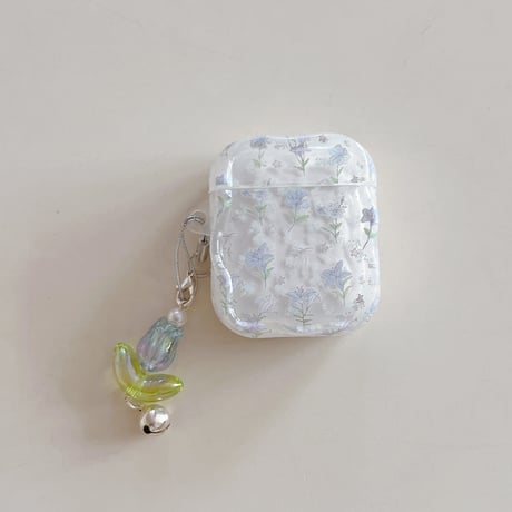 草花柄 Airpods Pro3ケース 淡色系 Airpods 4/3カバー AirpodsPro2/1  キーホルダー付き 春コーデ [M6132]