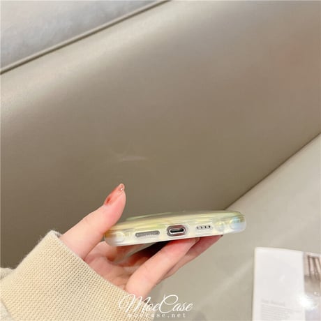 抹茶グリーン暈し染め iPhone13/14カバー Happy高級感 iphone12pro/11ケース  可愛い 透明感 頑丈 波紋枠 落下防止 [M2881]