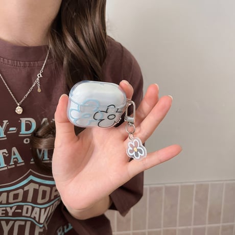 韓国風 Airpods4ケース 花柄 Airpods3/Pro2ケース airpodspro2カバー  キーチェーン付 ギフトにおすすめ[M5379]