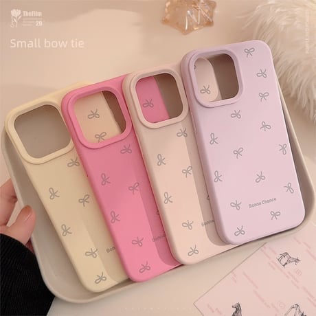 淡色系 iPhone16/16Proケース リボン柄 指紋防止 iPhone15/14Pro/13/12カバー 女子力高い シンプル風[M4793]