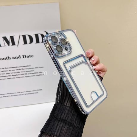 ジュエリー カード入れ iPhone14/15Proケース メッキ透明 アイフォン13/12/11カバー カメラレンズフイルム付き 綺麗 お洒落[M2733]