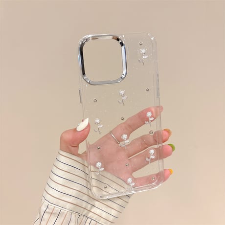 薔薇付 iPhone15/15プロ/15プラスケース クリア iPhone14promax/13pro/12ケース ラメ入り 女子力アップ[M4500]