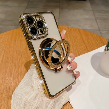 鏡MagSageリングスタンド iPhone15pro/15promaxケース ジュエリーキラキラiphone14/13/12proケース クリア コスパ最強[M4075]