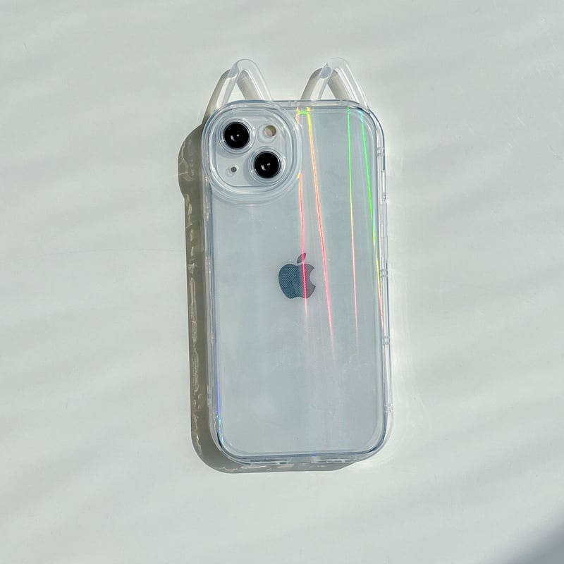 猫の耳付き iphone13/12proケース オーロラに光る iphone11/XR
