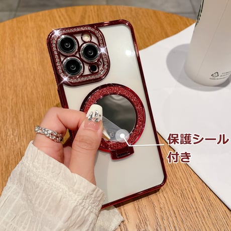 鏡MagSageリングスタンド iPhone15pro/15promaxケース ジュエリーキラキラiphone14/13/12proケース クリア コスパ最強[M4075]