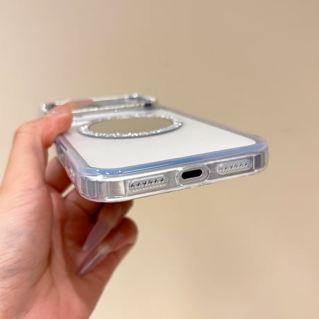 MagSafe対応ミラーiPhone17Pro/17ケース ジュエリーデコ iPhone16Pro/Air/15ProMaxケース かわいい オシャレ[M6518]
