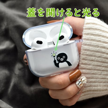 ペンギン Airpods 4カバー 蓋を開けると光る AirpodsPro2/3ケース 可愛い 面白い クリアケース ショルダーチェーン [M4863]