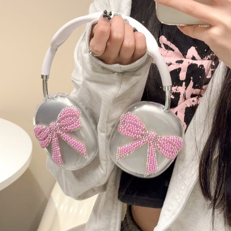 AirPods max 専用　アクセサリー　カバー　ケース　りぼん Amazon | AOLABOKY メッキシルバーケース AirPods Max