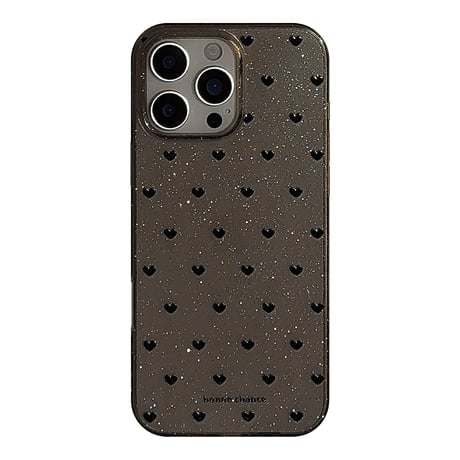 ブラックハート柄 iPhone16pro/16カバー キラキララメ iPhone15promax/14/13ケース 透明 シック おしゃれ [M5463]