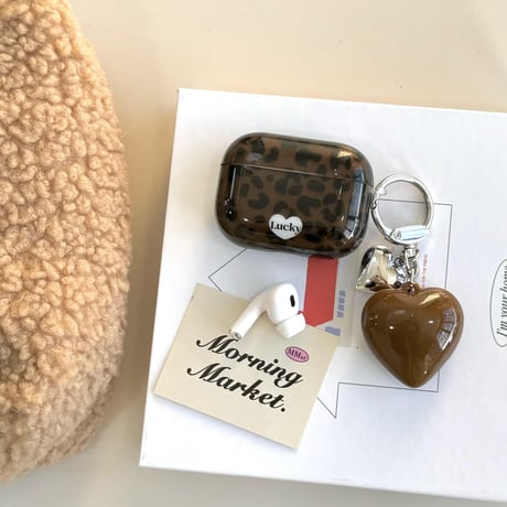 チョコレート色 Airpods 4ケース ヒョウ柄 ハートキーホルダー Airpodspro2/proカバー Airpods3/2  可愛い ガールズファッション[M4980]