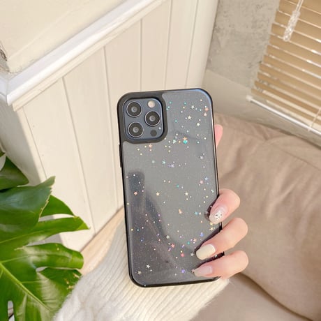 星ラメ入り iPhone14/15プロケース クリア可愛いiphone13/12mini/11proケース シンプル 使いやすい キラキラ[M2231]