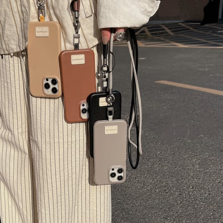 ショルダーストラップ付 iPhone15/15ケース 高級感レザー アイフォン14/13pro/12ケース シック ファッションセンスいい[M3698]