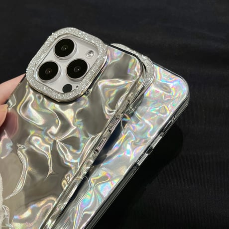 ジュエリー iPhone15promax/15proカバー 波紋 キラキラ iPhone14promax/13pro/12ケース お揃い 高級感 [M4288]
