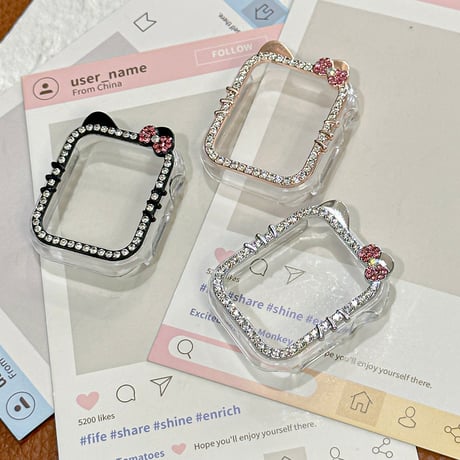 可愛い アップルウォッチフレーム リボン/耳 ジュエリーライン AppleWatch保護ケース Ultra2/1/SE(第2/1世代)/Series11/10/9/8/7/6/5/4 [M6290]