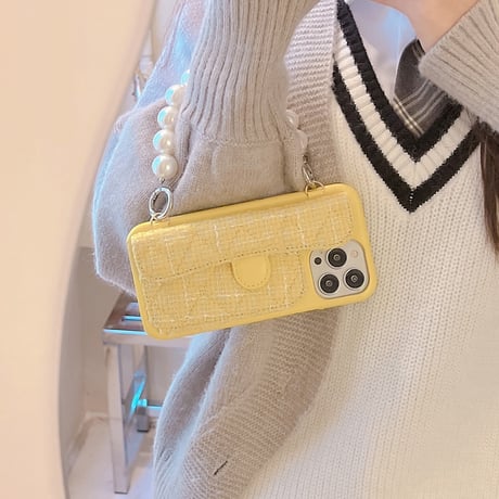 革製 カード入れ iphone13/13proケース  キラキラ真珠ストラップ付 アイフォン12/11proカバー  ゼレブ愛用 オシャレ 女の子 高品質M1383