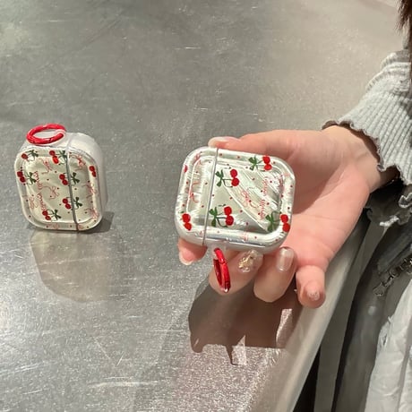 Airpods 4ケース サクランボ 女の子 めっちゃ可愛い AirpodsPro2/Pro1カバー  エアポッズ3/2 リング付き つや感[M4685]