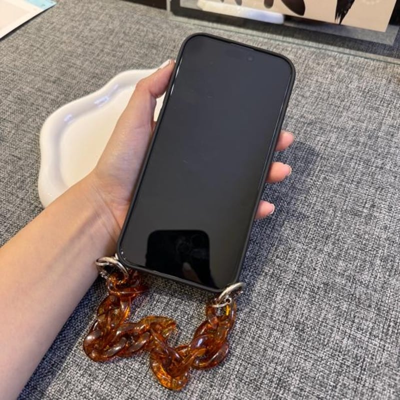 べっ甲 iPhone16Pro/16ケース チェーン付き iPhone15/14pro/13P