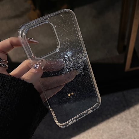 ジュエリー蝶 iPhone16pro/15promaxケース キラキララメ iPhone14/13pro/12カバー 大人可愛い 高級感[M5237]