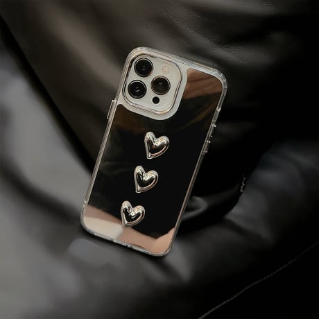 ハートデコ鏡 アイフォン16/16promaxケース ハートストラップ iPhone15pro/14/13proカバー  可愛い 丈夫 夏に人気[M5435]
