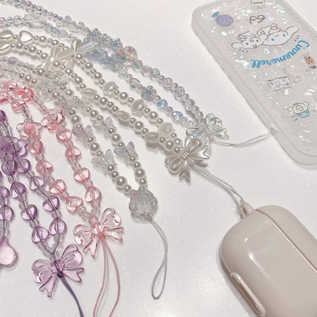 ストラップ 首かけ ローグストラップ キラキラ 手つくり 真珠 ハンドメイド おしゃれ綺麗  便利  airpods/スマホストラップ  女子力アップ  落下防止  頑丈 [M3071]