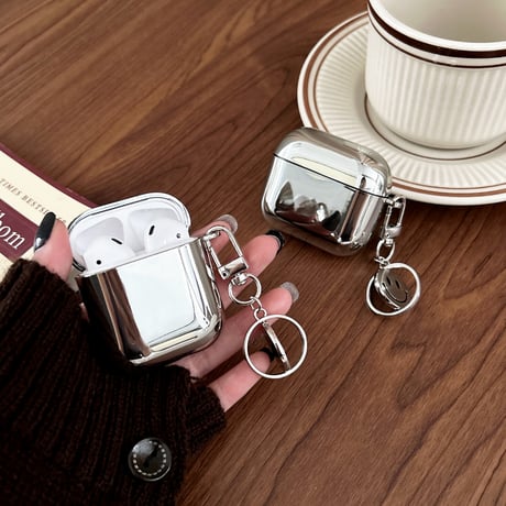 メッキ Airpods 4ケース にこちゃんキーチェーン付 Airpods3/Pro2ケース airpodspro2カバー  艶感 大人可愛い[M5253]