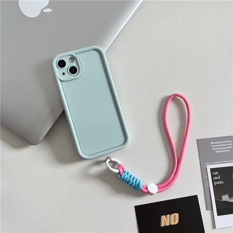 ストラップ付 無地iPhone15/14ケース シンプル風 アイフォン13/12/11proカバー 落下防止 紐取り外し可[M3414]
