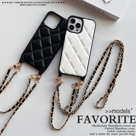 ショルダーストラップ付 iPhone15/14proケース キルティングデザインアイフォン13/12proカバー 上品 5色 [M3500]
