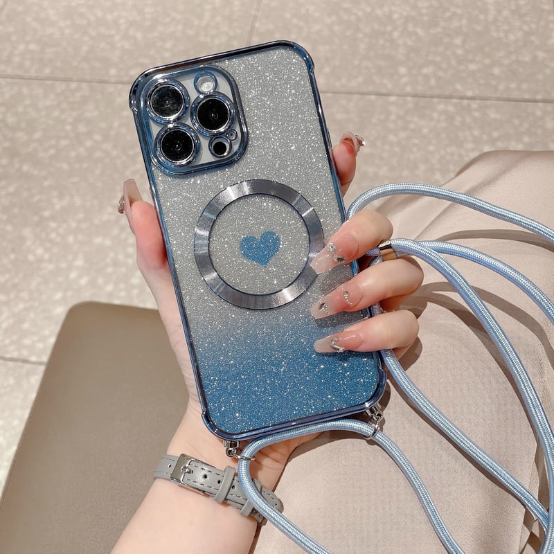 ショルダー iPhone16/15proケース MagSafe対応 ハート柄 キラキラ iph