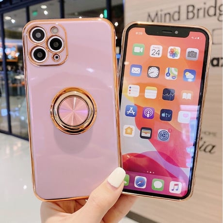 パンカーリング付 iphone13/12proケース ツヤ感ある金色枠 iphoneXS/SE2カバー  耐久性耐衝撃頑丈なソフトケース 落下防止 スタンド機能付きM320