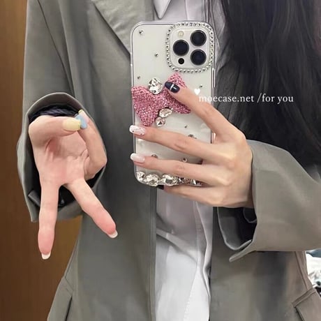 ジュエリーリボン iPhone14/15Proケース キラキラ オシャレデコiPhone13/12/11カバー 綺麗 豪華 女子力アップ ギフトにおすすめ[M2669]