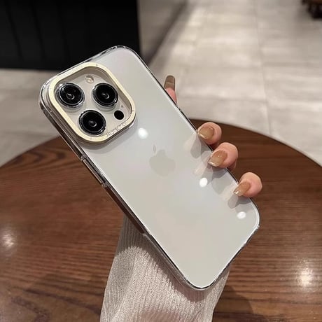 iPhone16Pro/16ProMaxケース クリア 金属カメラ枠 黄ばまない アイフォン15プロ/14/13proカバー 薄型軽量 頑丈 [M4671]