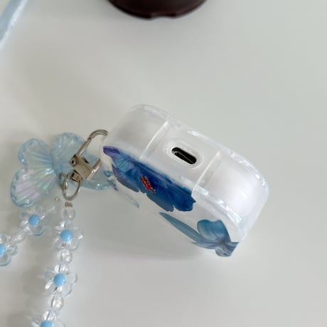 シェル風花柄 Airpods Pro3ケース 蝶ストラップ Airpods 4/3カバーケース AirpodsPro2/1  おしゃれ高級感 [M6369]
