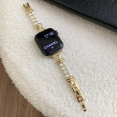 パールチェーン AppleWatchバンド エレガント 高品質高級感 アップルウォッチ10/9 ベルト Ultra3/2/1 Series 10/9/8 SE3/2/1 セレブ愛用 [M5540]