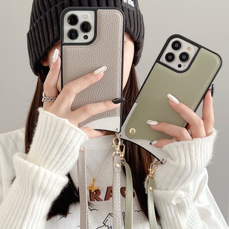 iPhone14proケース ショルダー紐 カード収納 iphone13/12promaxカバー  シンプル お札入れ 頑丈 [M2270]